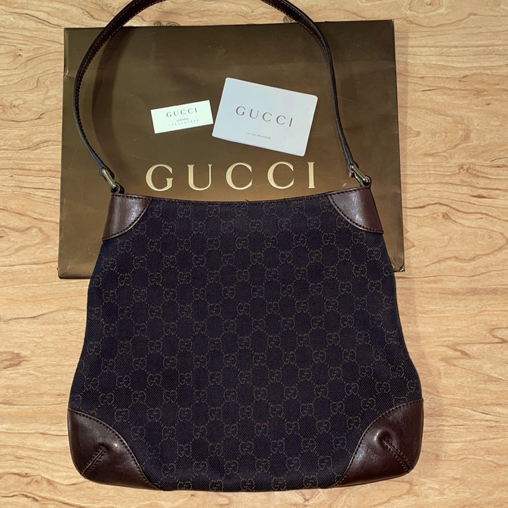 Gucci shoulder bag leather canvas brown